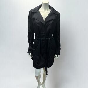 Calvin Klein Black Hooded Belted Trench Coat - Y2K Era Raincoat
